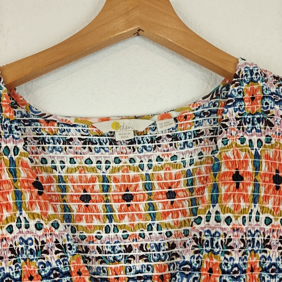 BODEN Smocked Bodice Puff Sleeve Midi Floral Deep V Dress Size 16/18R - Picture 11 of 15